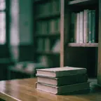 Tumpukan buku tua di atas meja kayu